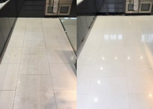 Limestone floor before and after polishing