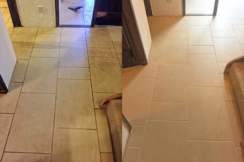 Hallway Ceramic floor clean before and after