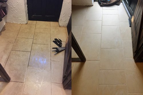 Beige Ceramic tiles before and after cleaning