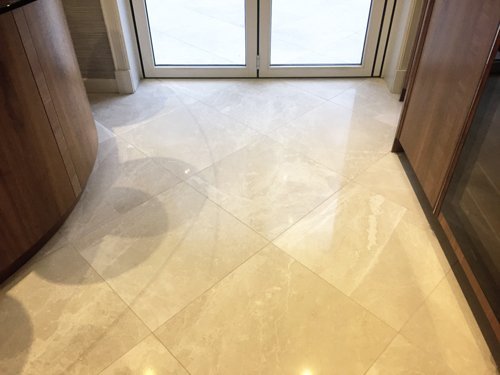 Polished Creme Marble kitchen floor