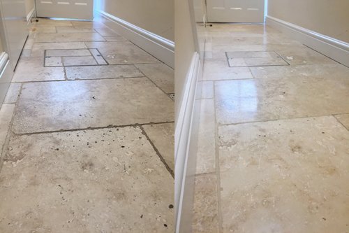 Tumbled Travertine hallway mid shine