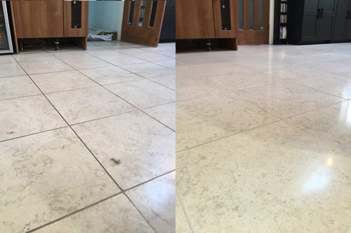 Catania Limestone floor cleaned vs dirty