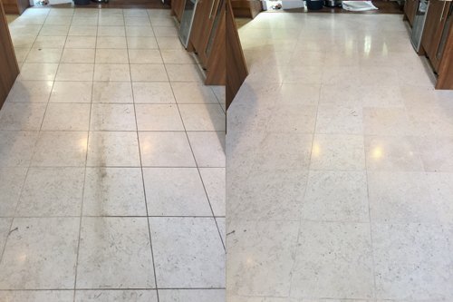 Catania Limestone floor before and after restoration