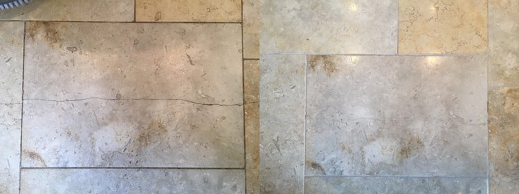 Crack repaired in a Limestone tile