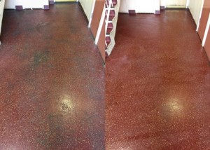 Altro resin floor before and after a deep clean