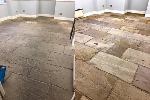 Margam Castle flagstone floor cleaning