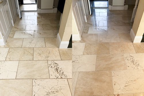 polishing limestone before after