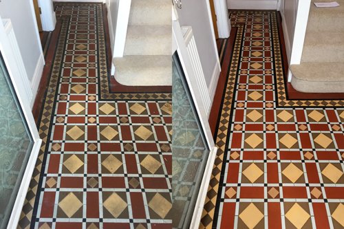 Victorian tiled hallway before and after cleaning