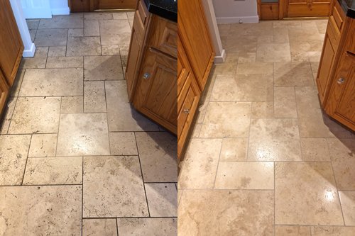 Before and after Travertine floor clean