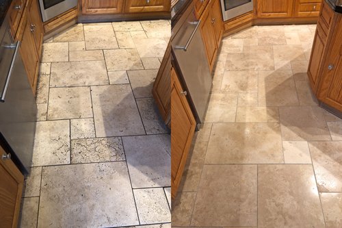 Travertine floor clean before and after