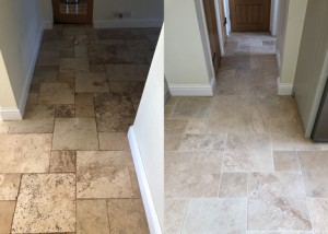 Tiled Travertine floor before after