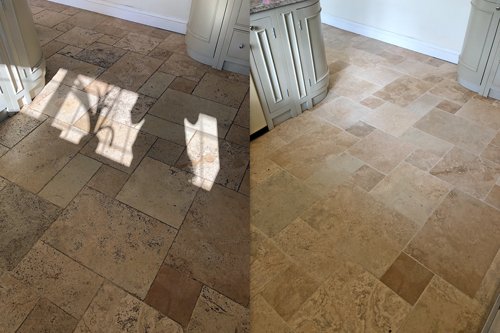 Travertine floor cleaners before after