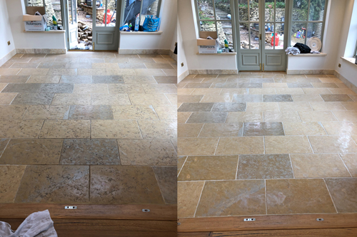 Before and after limestone floor cleaning Chippenham