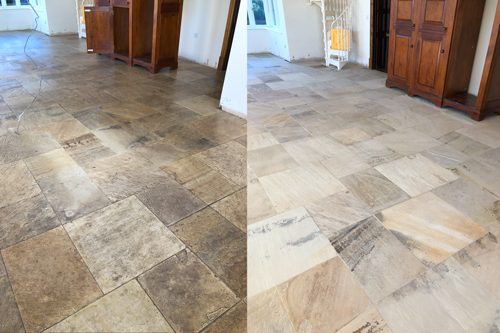 Sandstone floor restoration before and after
