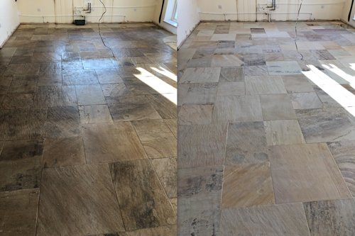 Sandstone floor before and after cleaning